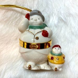 Lenox China Treasures Porcelain Skating Snowman & Child Trinket Box Ornament